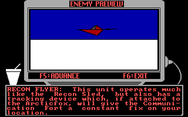 Arcticfox IBM PC/Compatibles Screenshot: Enemy preview; some opponents can fly