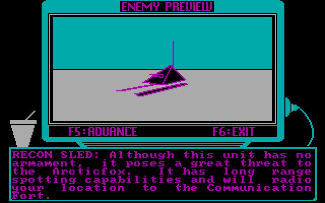 Arcticfox IBM PC/Compatibles Screenshot: Enemy preview - a recon sled