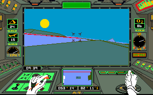 Arcticfox Amiga Screenshot: Making my way over some mountains.