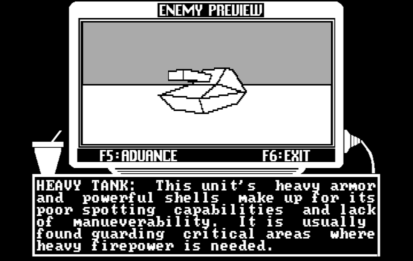 Arcticfox IBM PC/Compatibles Screenshot: Enemy preview - the heavy tank