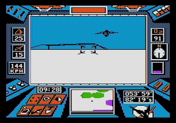 Arcticfox Apple II Screenshot: Lookout, incoming flying opponent...