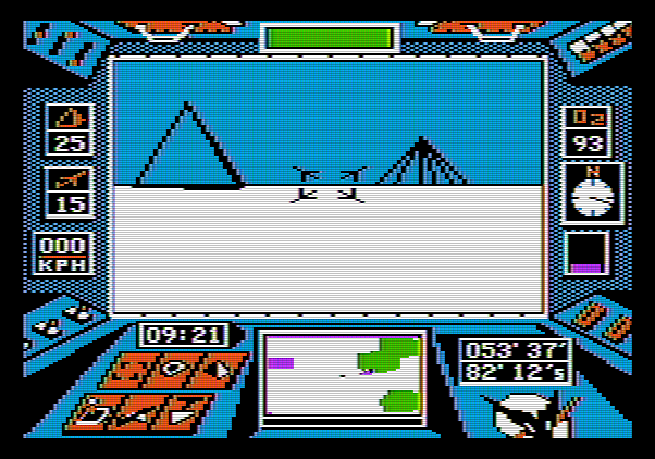 Arcticfox Apple II Screenshot: Mountains on the horizon...