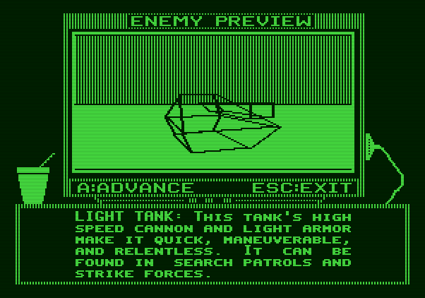 Arcticfox Apple II Screenshot: Enemy preview.