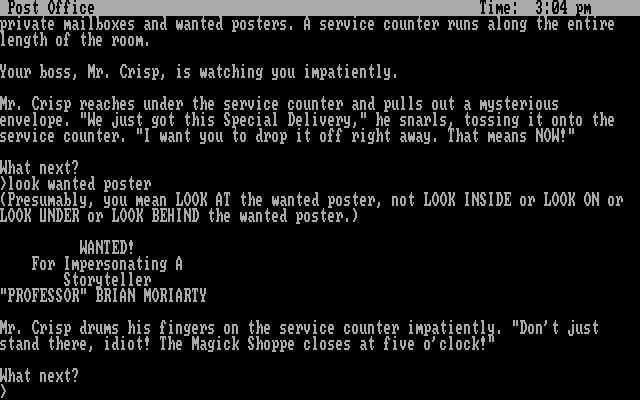 Wishbringer IBM PC/Compatibles Screenshot: Examining some stuff...