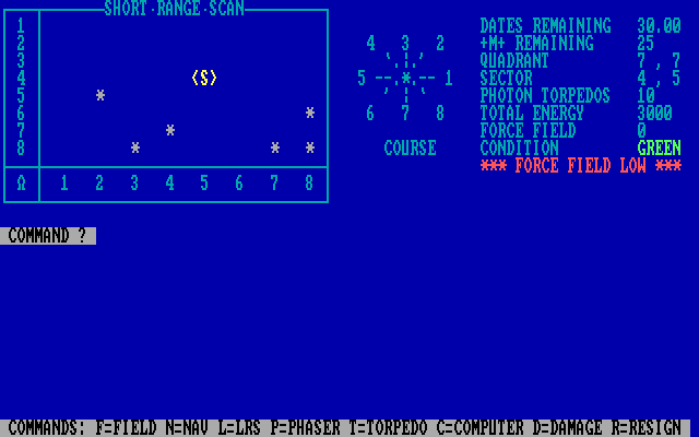 Galaxy Trek IBM PC/Compatibles Screenshot: The main game screen.
