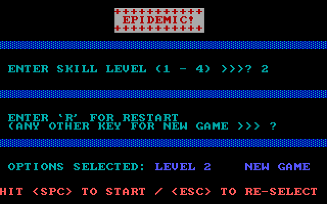 Epidemic! IBM PC/Compatibles Screenshot: Setting some options...ready to begin?
