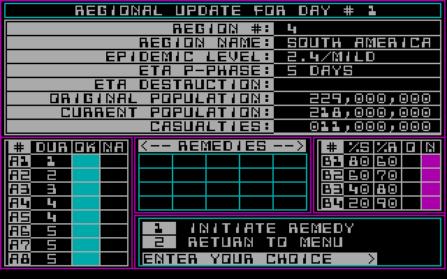 Epidemic! IBM PC/Compatibles Screenshot: Examining a region...