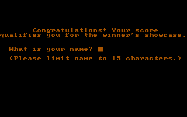 Fowl Play IBM PC/Compatibles Screenshot: Game over; enter your name into the high score table.