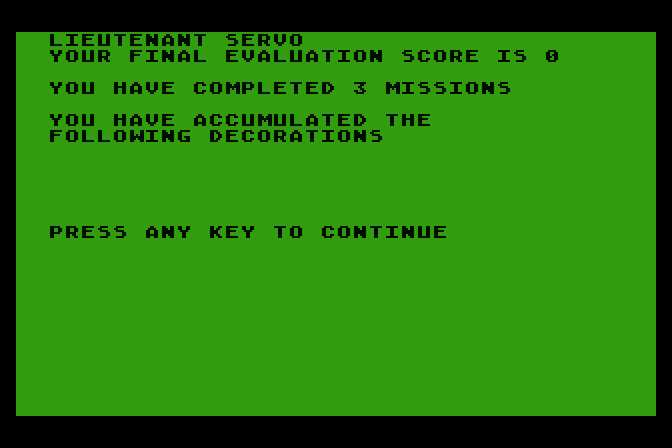 50 Mission Crush Atari 8-bit Screenshot: Game over.
