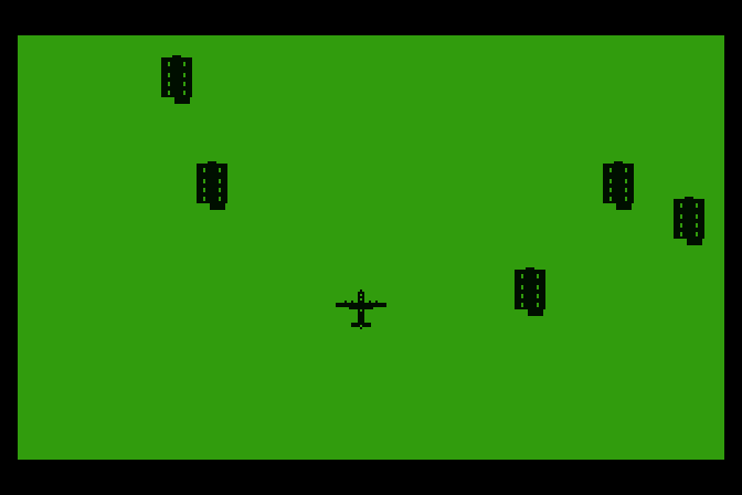 50 Mission Crush Atari 8-bit Screenshot: Heading in for a crash landing...