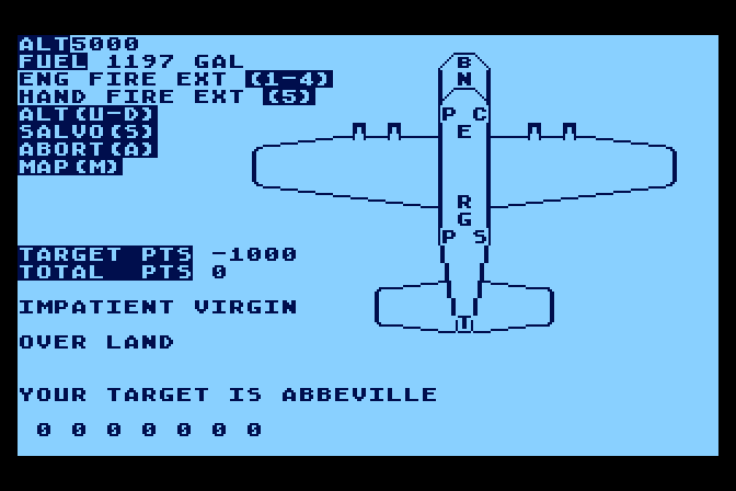 50 Mission Crush Atari 8-bit Screenshot: Plane status...