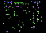 Centipede for ColecoVision - The oddly colored mushrooms are poisoned and cause the centipede to head straight down instead of left or right.