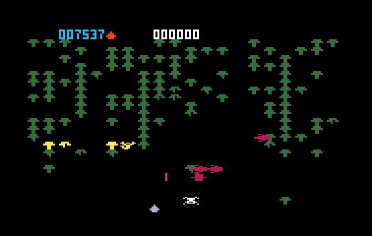 Centipede Intellivision Screenshot: The scorpion poisons some mushrooms...