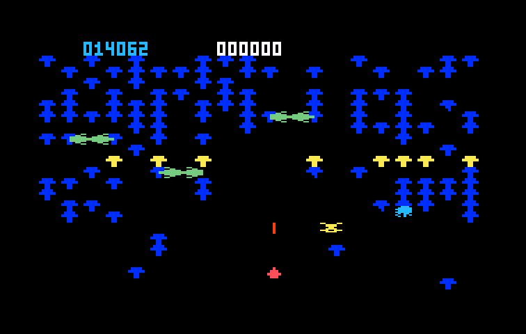 Centipede Intellivision Screenshot: Each level has a different color.