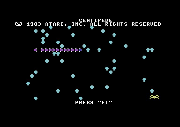 Centipede Commodore 64 Screenshot: Title screen and game demo.