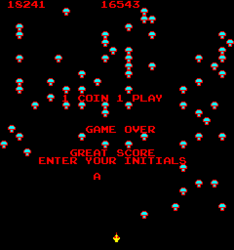Centipede Arcade Screenshot: Game over.