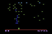 Centipede for Atari 2600 - The centipede heads straight towards the bottom of the screen after hitting a poison mushroom...
