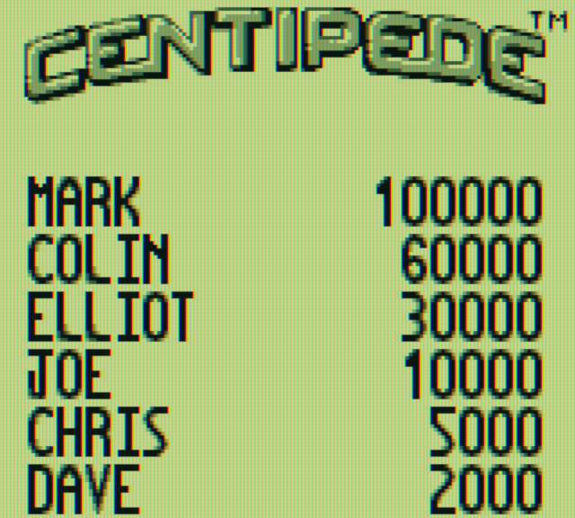 Centipede Game Boy Screenshot: High scores.