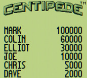 Centipede for Game Boy - High scores.