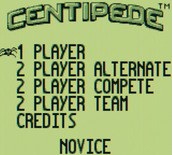 Centipede for Game Boy - The main menu.