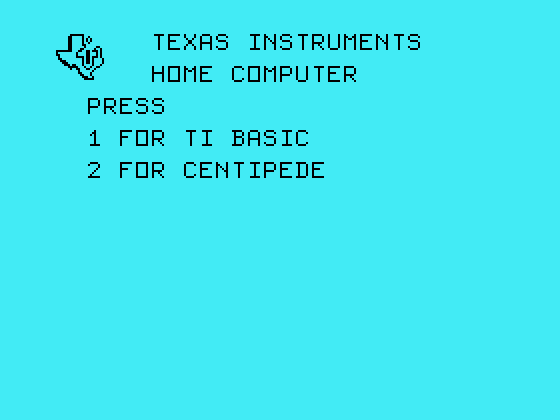 Centipede TI-99/4A Screenshot: Main TI-99/4A menu.