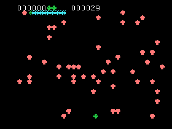 Centipede TI-99/4A Screenshot: Game start.