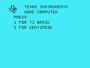 Centipede for TI-99/4A - Main TI-99/4A menu.