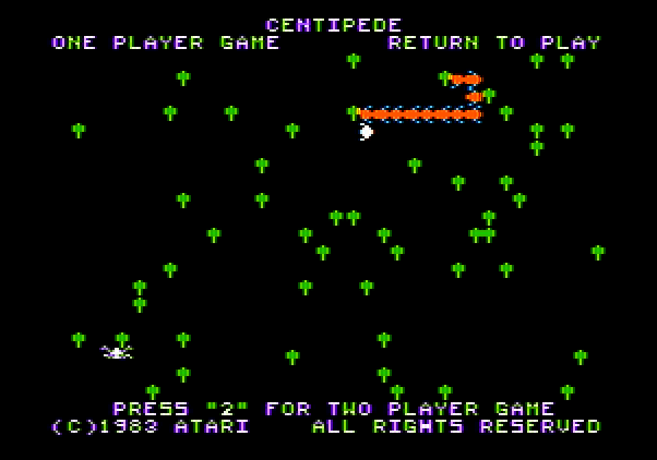 Centipede Apple II Screenshot: Title screen.