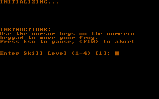 Hopper IBM PC/Compatibles Screenshot: Starting screen; enter your skill level.