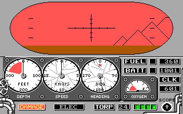 GATO IBM PC/Compatibles Screenshot: Periscope view as the sun sets...