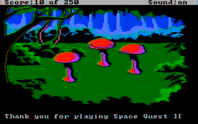 Space Quest II: Chapter II - Vohaul's Revenge IBM PC/Compatibles Screenshot: Eaten by a mushroom...game over!