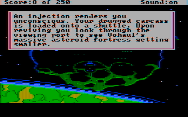 Space Quest II: Chapter II - Vohaul's Revenge IBM PC/Compatibles Screenshot: The exterior of Vohaul's asteroid...