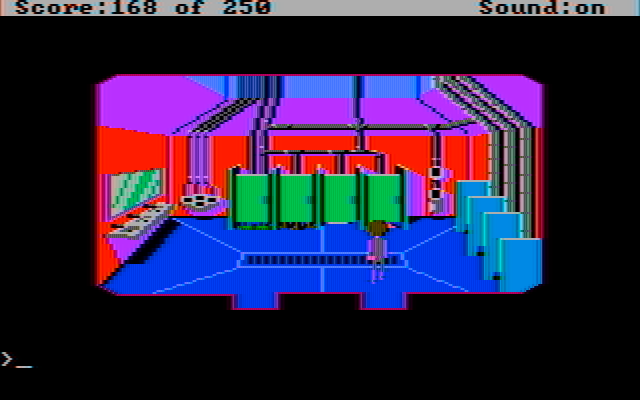 Space Quest II: Chapter II - Vohaul's Revenge IBM PC/Compatibles Screenshot: A bathroom? Anyone in here?