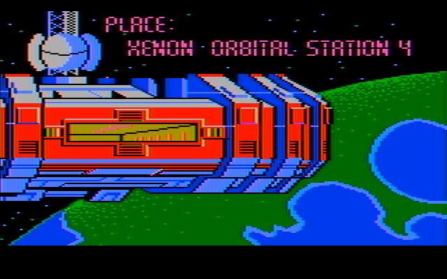 Space Quest II: Chapter II - Vohaul's Revenge IBM PC/Compatibles Screenshot: Outside Xenon Orbital Station 4...