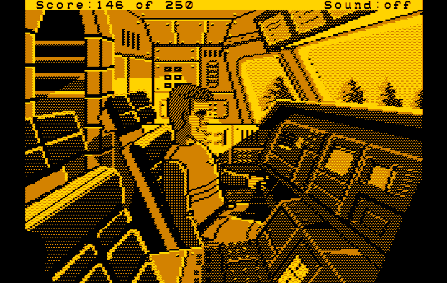 Space Quest II: Chapter II - Vohaul's Revenge IBM PC/Compatibles Screenshot: Roger prepares to pilot a ship...