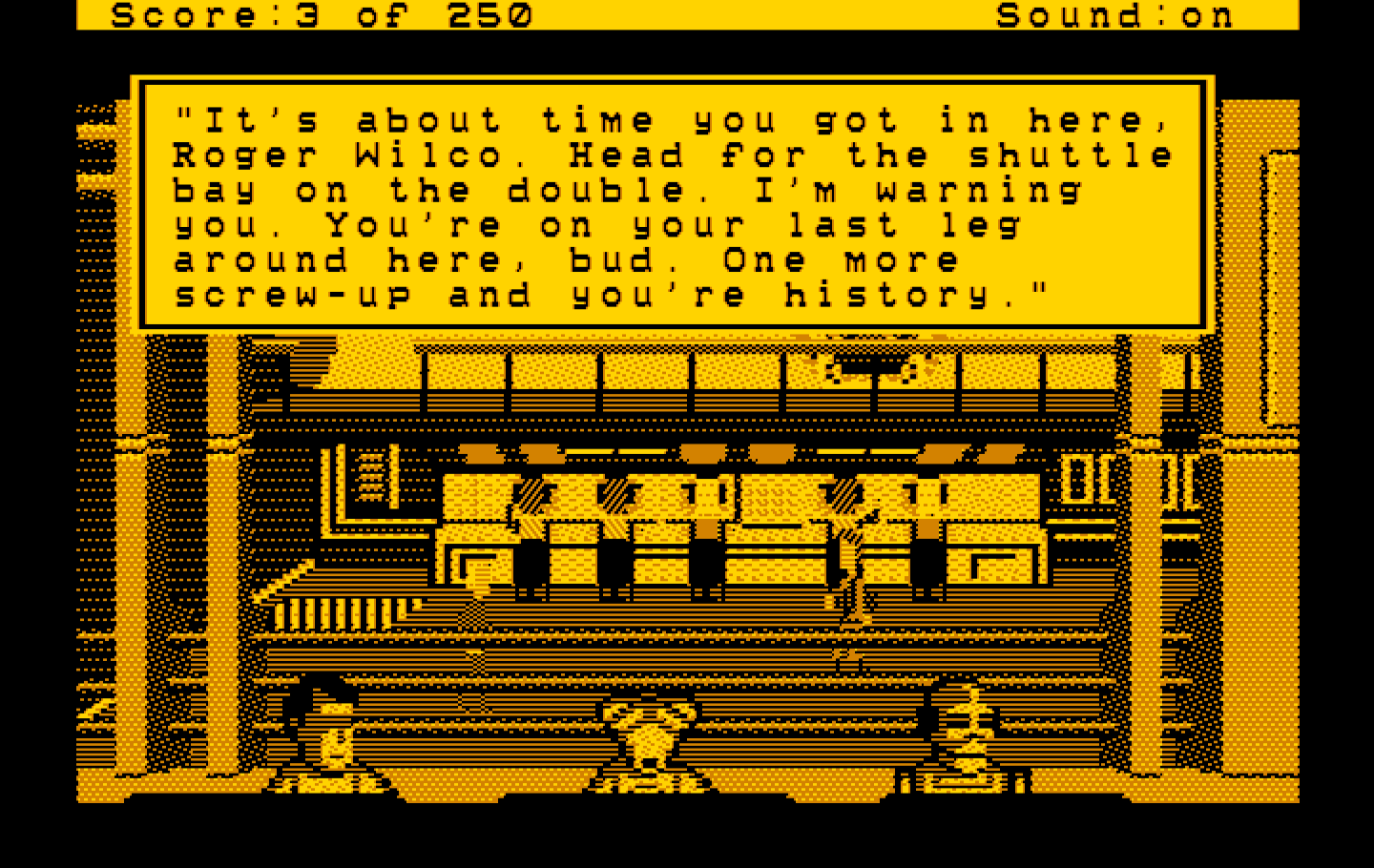 Space Quest II: Chapter II - Vohaul's Revenge IBM PC/Compatibles Screenshot: Roger is in trouble again...