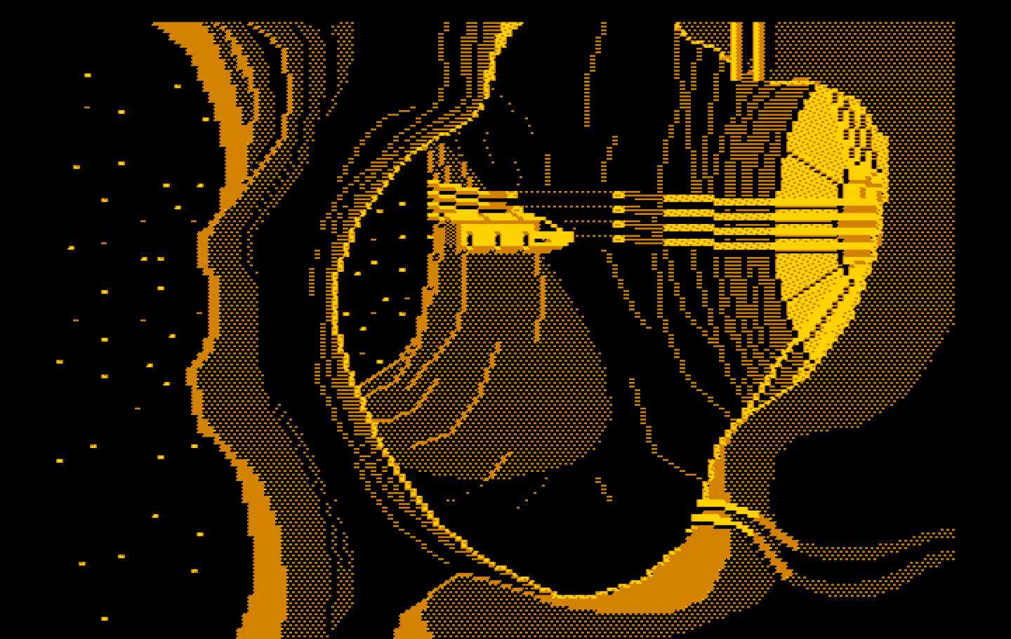 Space Quest II: Chapter II - Vohaul's Revenge IBM PC/Compatibles Screenshot: Piloting a ship into Vohaul's asteroid...