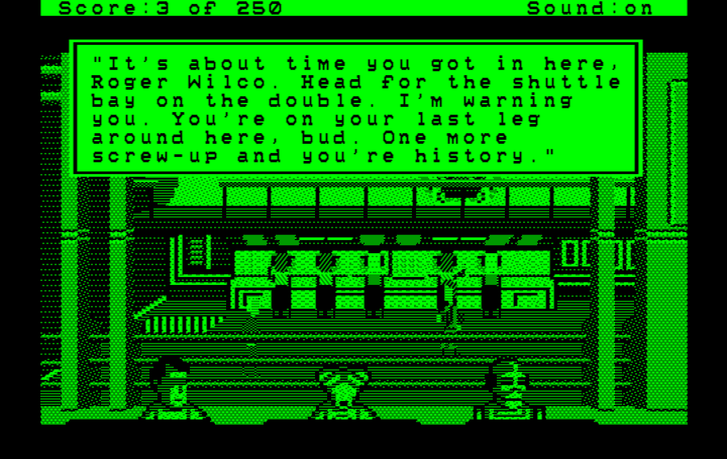 Space Quest II: Chapter II - Vohaul's Revenge IBM PC/Compatibles Screenshot: Roger is in trouble again...