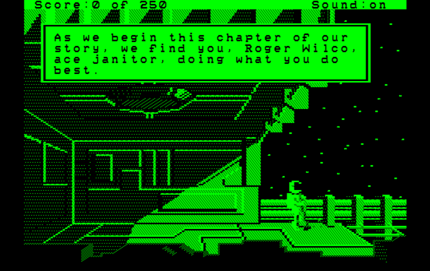 Space Quest II: Chapter II - Vohaul's Revenge IBM PC/Compatibles Screenshot: The game begins here...