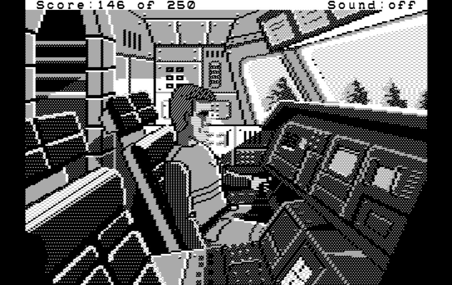 Space Quest II: Chapter II - Vohaul's Revenge IBM PC/Compatibles Screenshot: Roger prepares to pilot a ship...