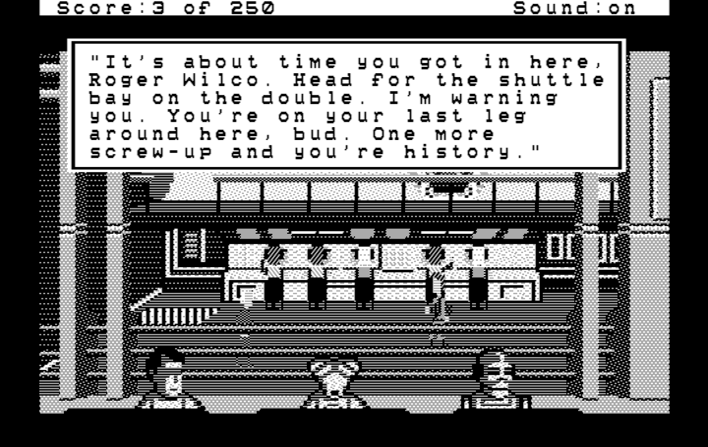 Space Quest II: Chapter II - Vohaul's Revenge IBM PC/Compatibles Screenshot: Roger is in trouble again...