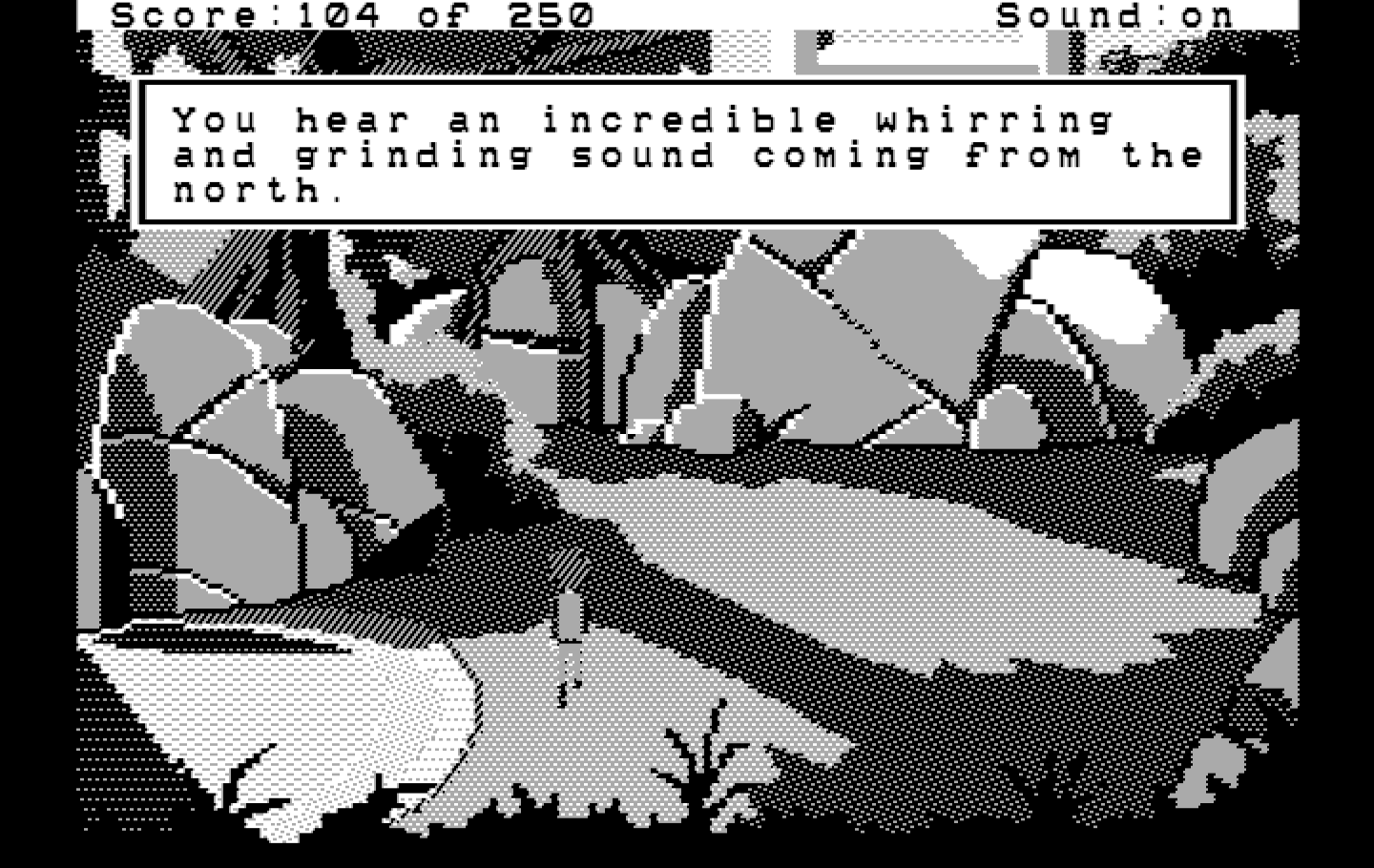Space Quest II: Chapter II - Vohaul's Revenge IBM PC/Compatibles Screenshot: Sounds like danger approaches...