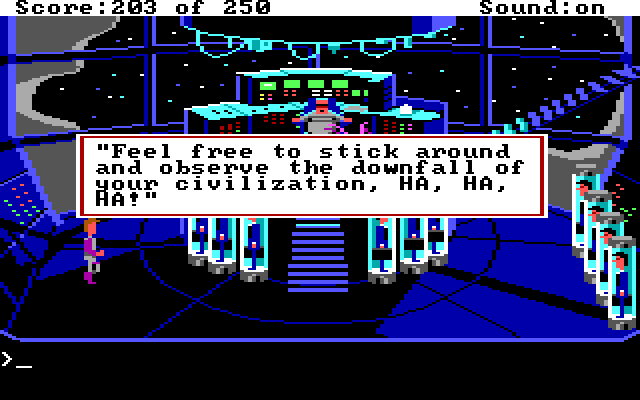 Space Quest II: Chapter II - Vohaul's Revenge IBM PC/Compatibles Screenshot: Better hurry, Vohaul's plan is underway!