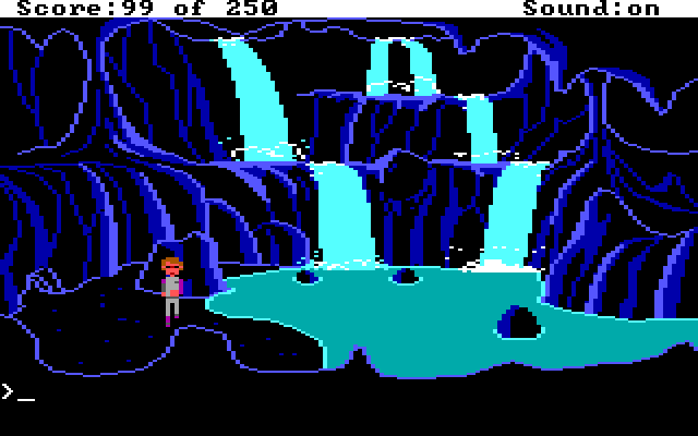 Space Quest II: Chapter II - Vohaul's Revenge IBM PC/Compatibles Screenshot: A few waterfalls here...looks like it's time to swim again!