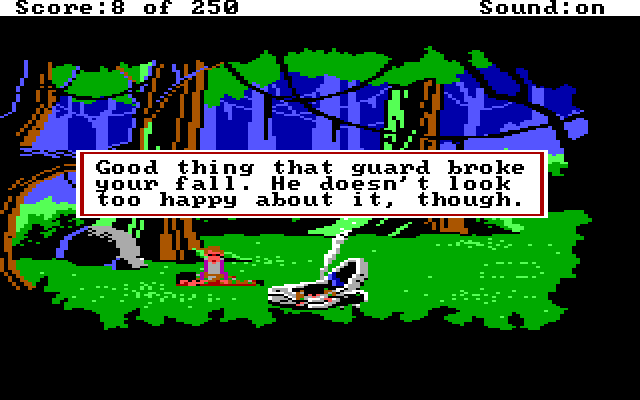 Space Quest II: Chapter II - Vohaul's Revenge IBM PC/Compatibles Screenshot: It's not the fall that hurts, it's the sudden stop at the end.