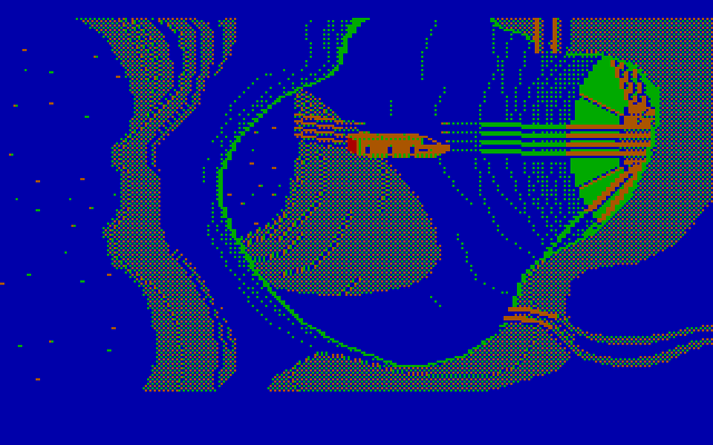 Space Quest II: Chapter II - Vohaul's Revenge IBM PC/Compatibles Screenshot: Arriving at Vohaul's asteroid again...