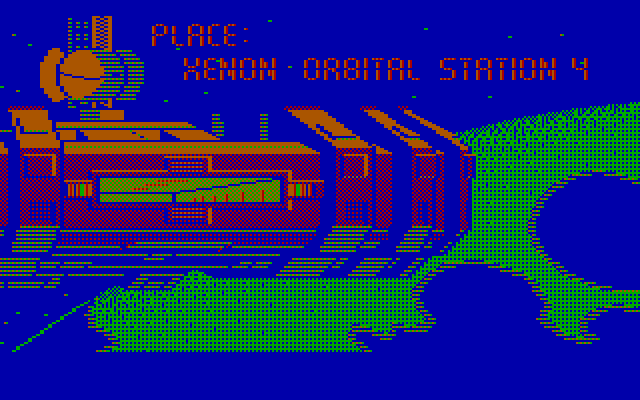 Space Quest II: Chapter II - Vohaul's Revenge IBM PC/Compatibles Screenshot: The game begins on Xenon Orbital Station 4.