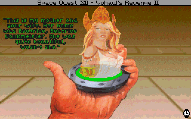 Space Quest IV: Roger Wilco and the Time Rippers IBM PC/Compatibles Screenshot: Hologram of Roger's future wife...