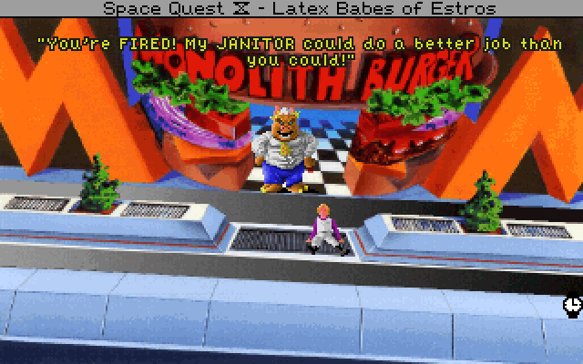Space Quest IV: Roger Wilco and the Time Rippers IBM PC/Compatibles Screenshot: Roger gets fired from the job...