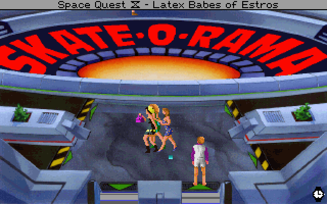 Space Quest IV: Roger Wilco and the Time Rippers IBM PC/Compatibles Screenshot: The girls see a sale and run off...